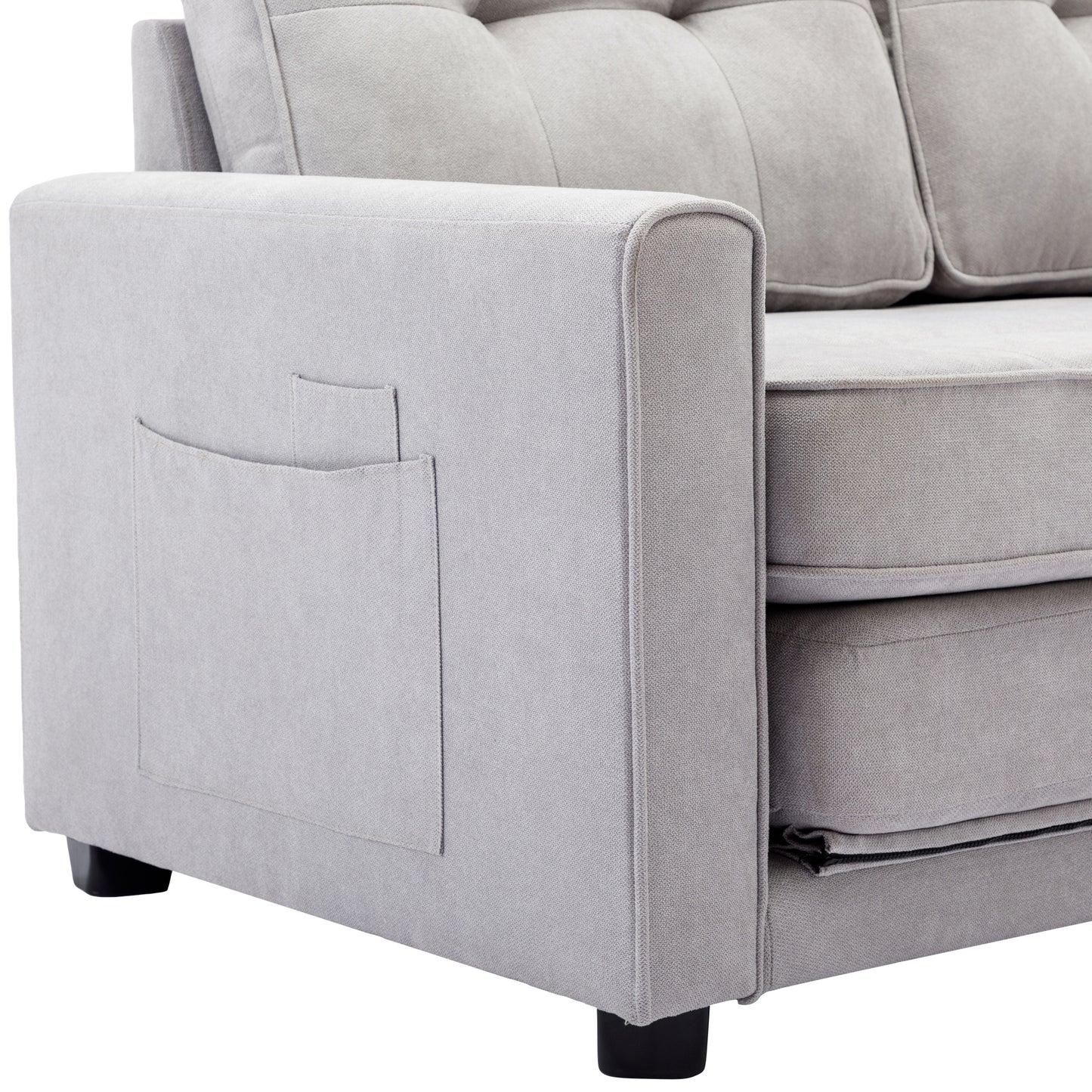 Multifunctional Grey Loveseat Sofa with Pull-Out Bed and Storage Pockets - Modern Upholstered Couch for Living Room and Office