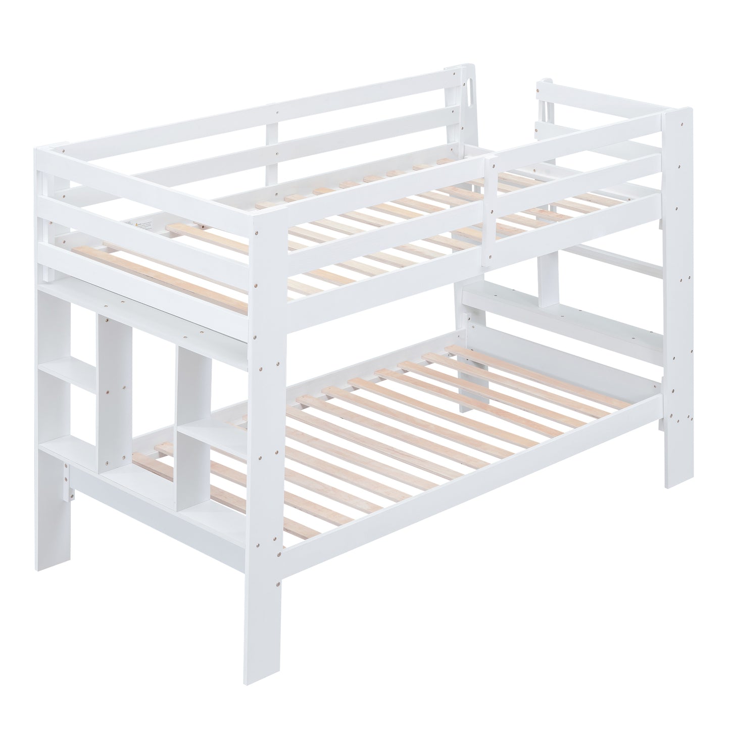 White Bunk Bed with Twin Shelves and Built-in Ladder