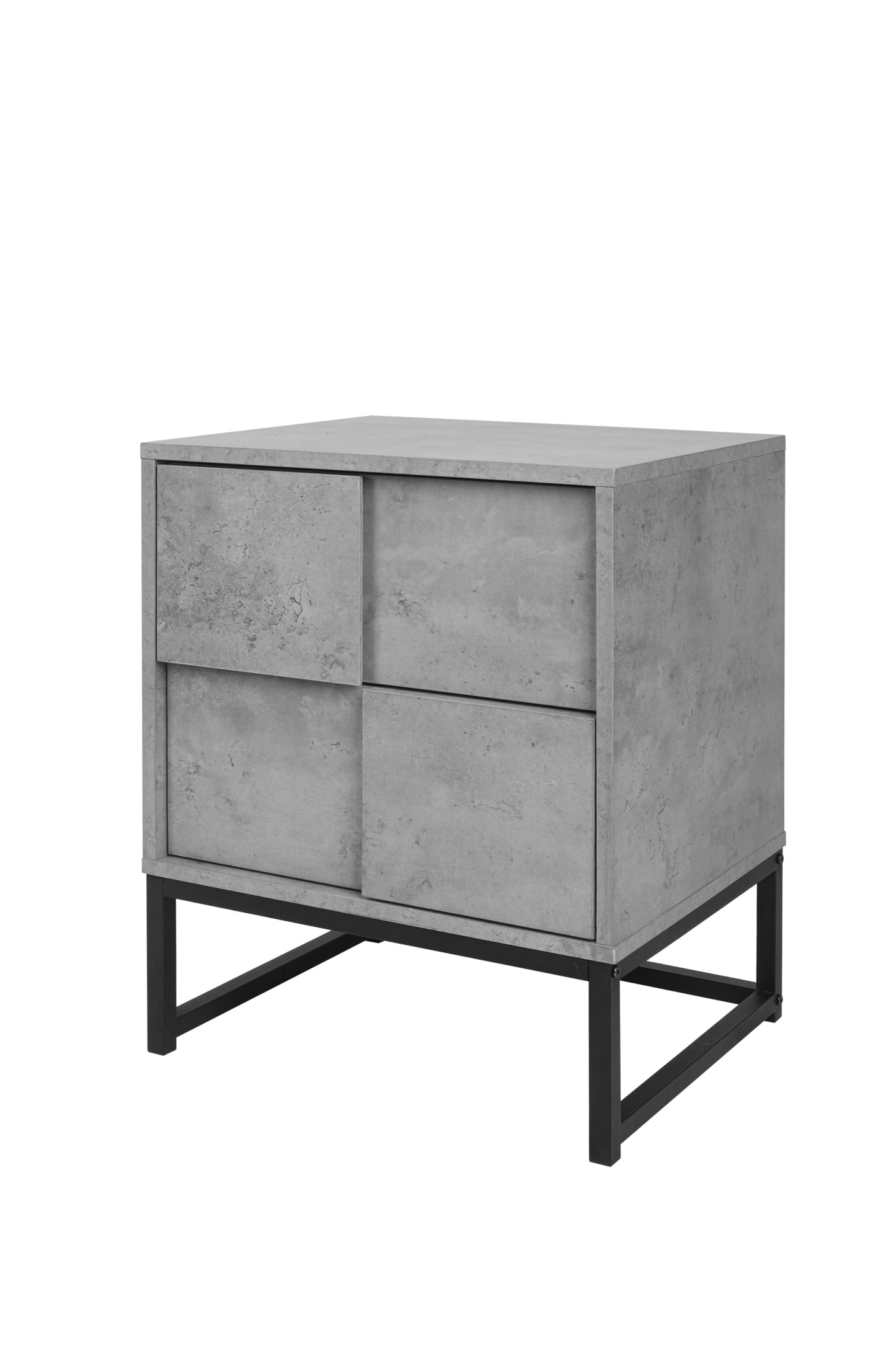 Set of 2, 2 Drawer Nightstand, Geometric Elements, Cement Grey, for Bedroom, Living Room and Study