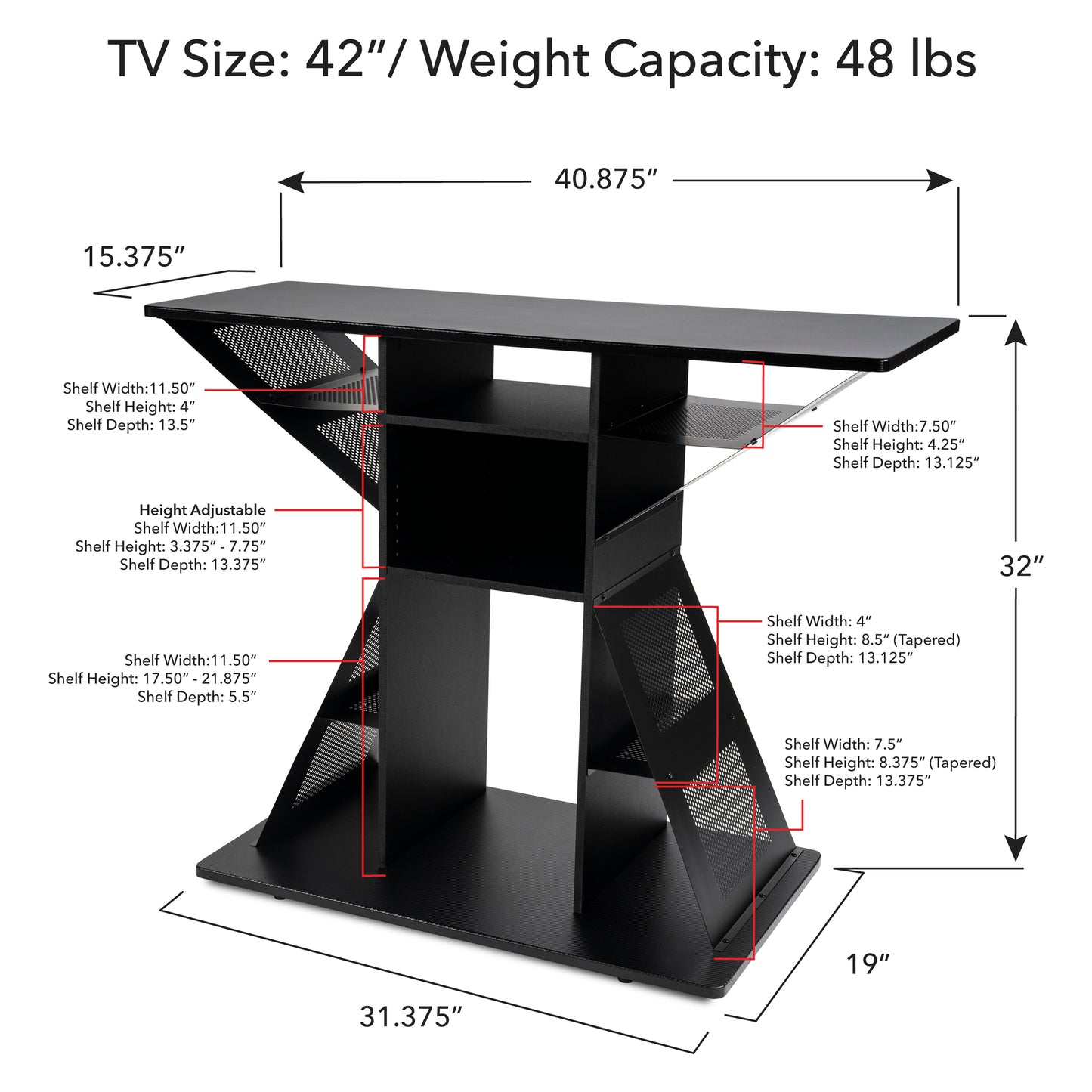 Modern Black Entertainment Media Stand by Hub-Atlantic Phoenix