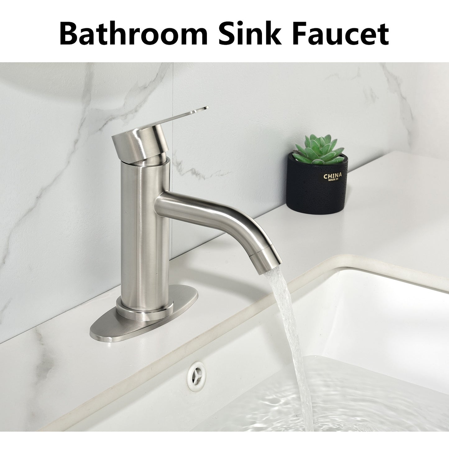 Waterfall Spout Single Handle Brushed Nickel Bathroom Faucet