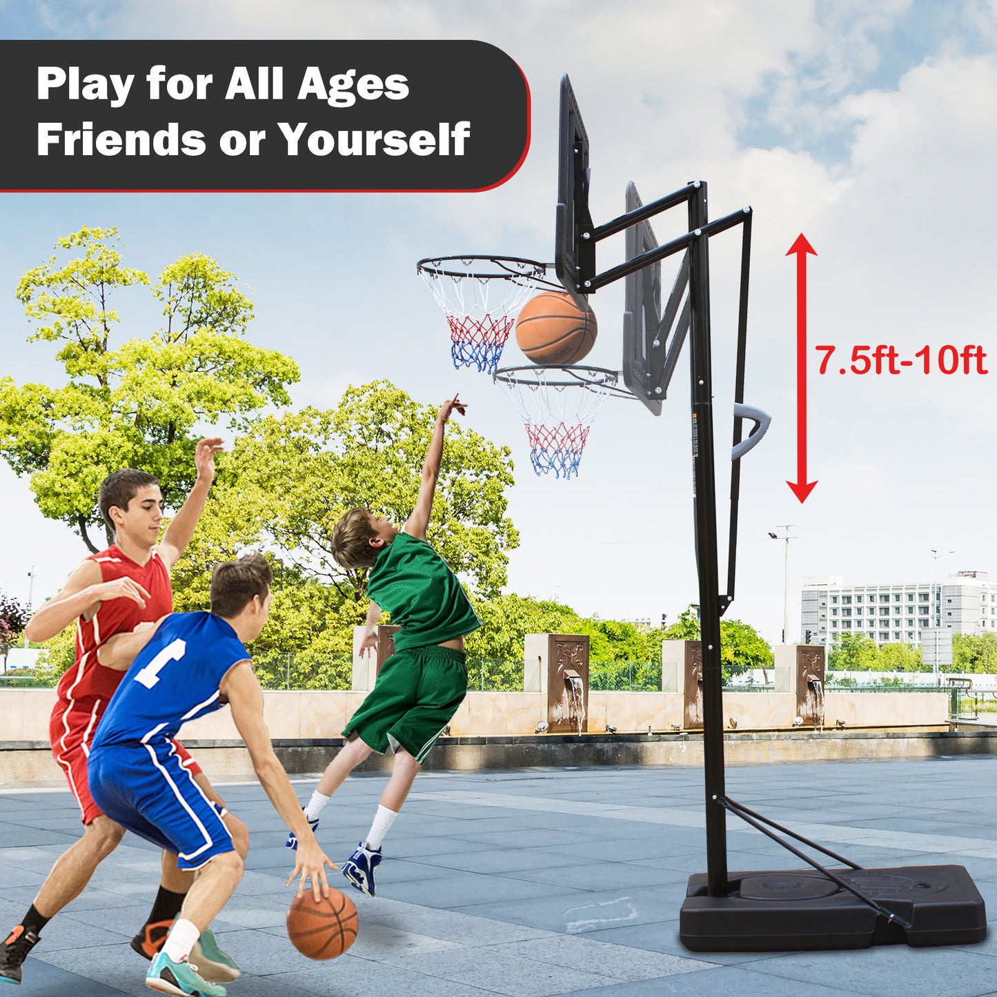 Teenagers Portable Basketball Hoop Height Adjustable basketball hoop stand 6.6ft - 10ft with 44 Inch Backboard and Wheels for Adults Teens