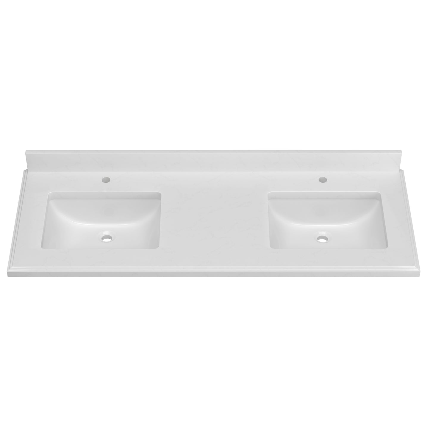 61x22 Inch Bathroom Stone Vanity Top Engineered Quartz Stone with Double Rectangle Undermount Ceramic Sink and 2 Faucet Hole with Backsplash