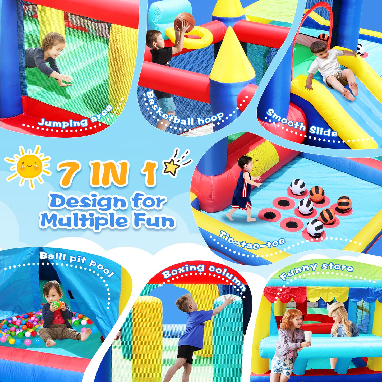 Ultimate 7-in-1 Inflatable Bounce House with Ball Pit and Obstacle Course for Kids' Indoor and Outdoor Parties