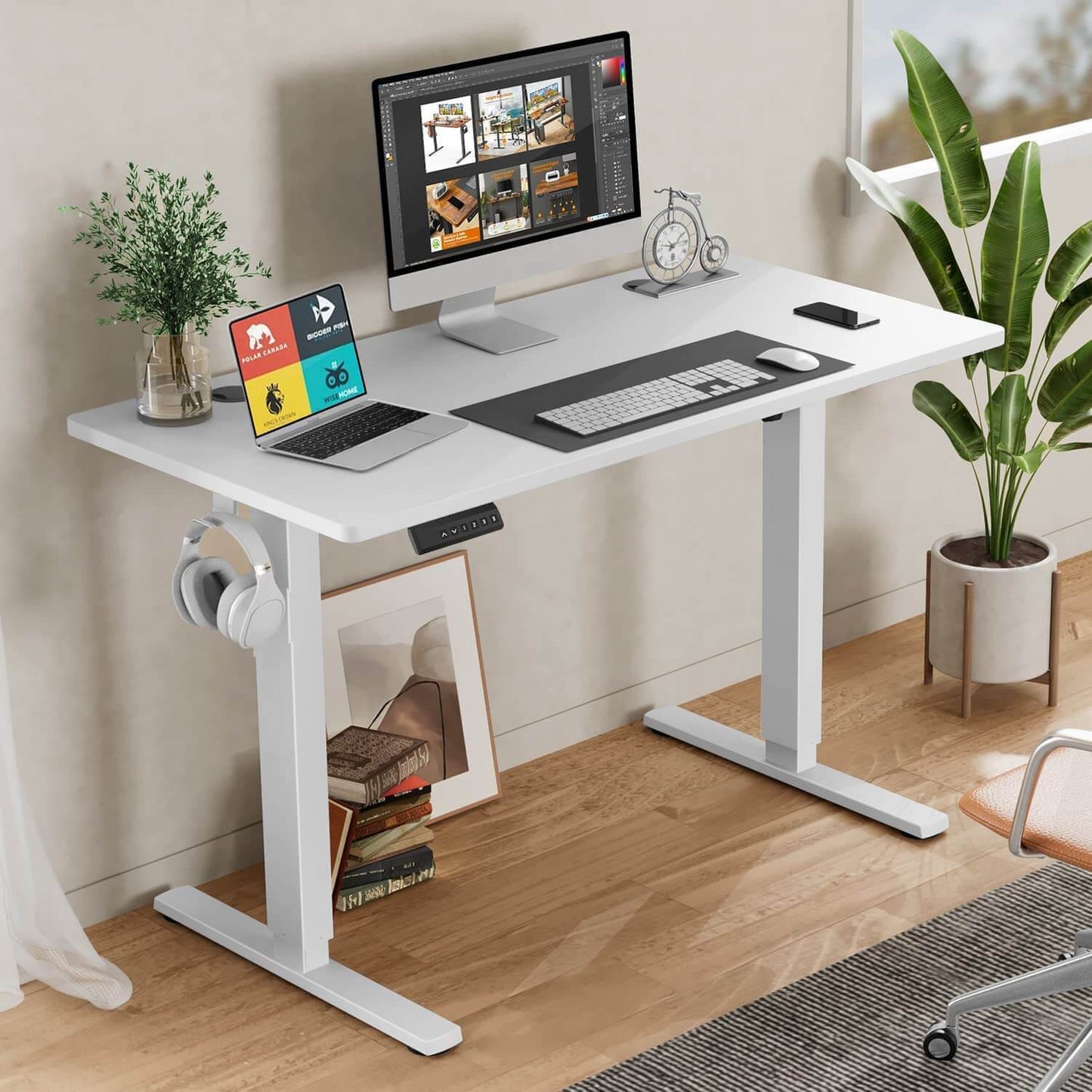 Height Adjustable Electric Standing Desk, White, 55'' x 24''