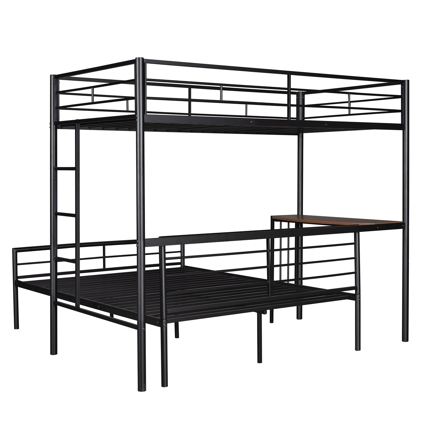 Metallic Black Bunk Bed with Desk and Full Over Twin Configuration