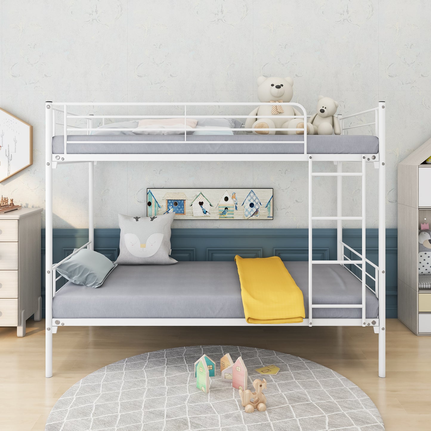 White Twin Metal Bunk Bed with Space-Saving Design