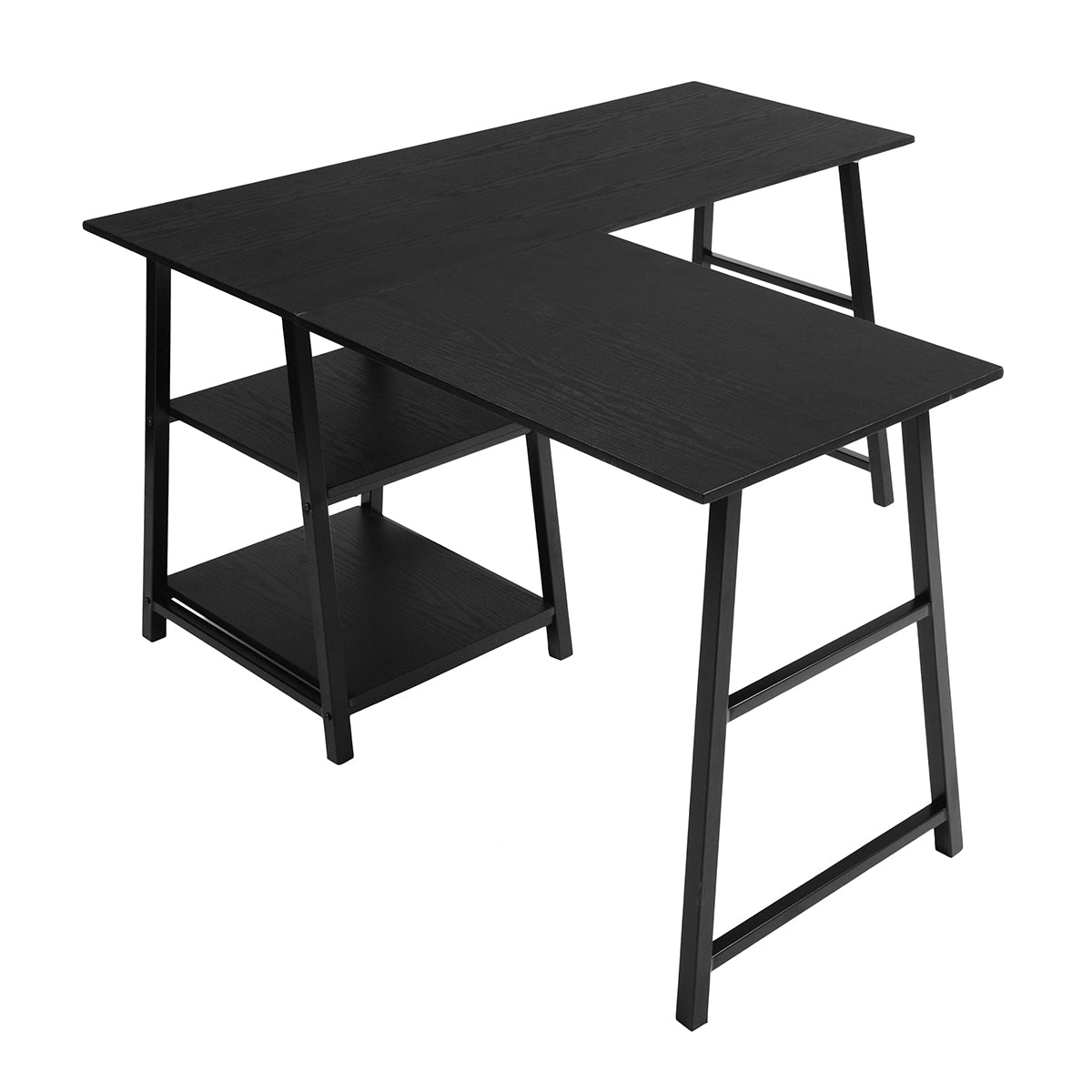 Black L-Shaped Corner Desk with Open Shelves, 43.5W X 27.6 D