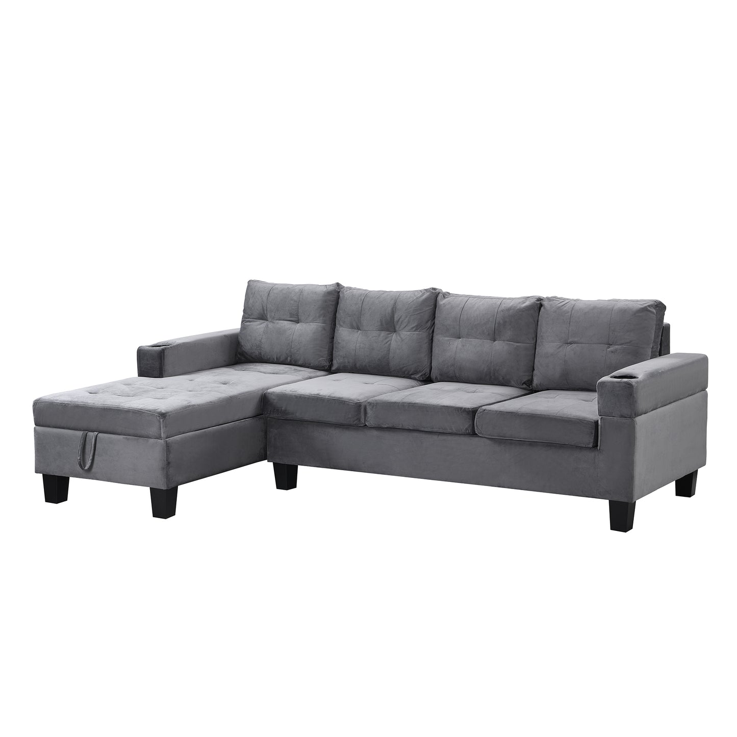 Sectional Sofa Set for Living Room with L Shape  Chaise Lounge ,cup holder and  Left  Hand with Storage Chaise  Modern 4 Seat (Grey) 
-LEFT CHAISE WITH STORAGE