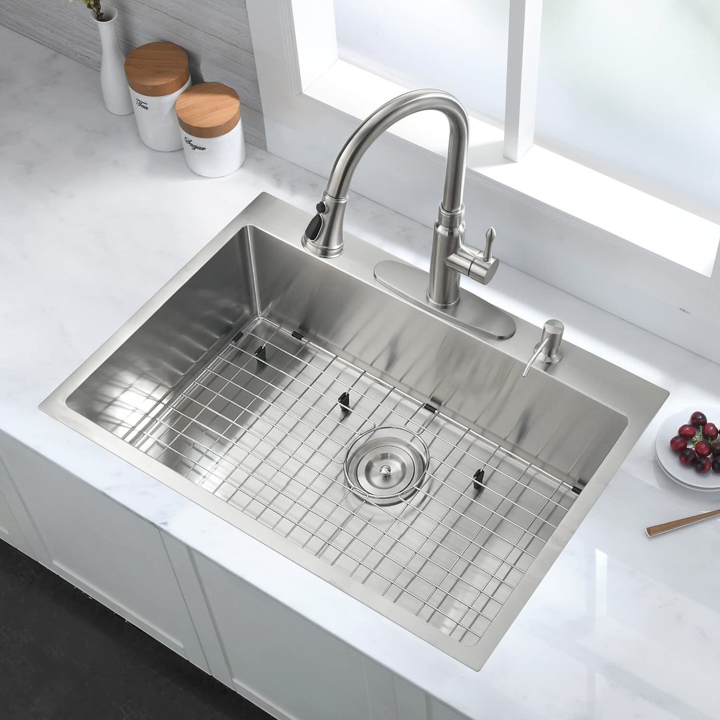 Premium Stainless Steel 30 2-Hole Drop-In Kitchen Sink with Grid and Strainer