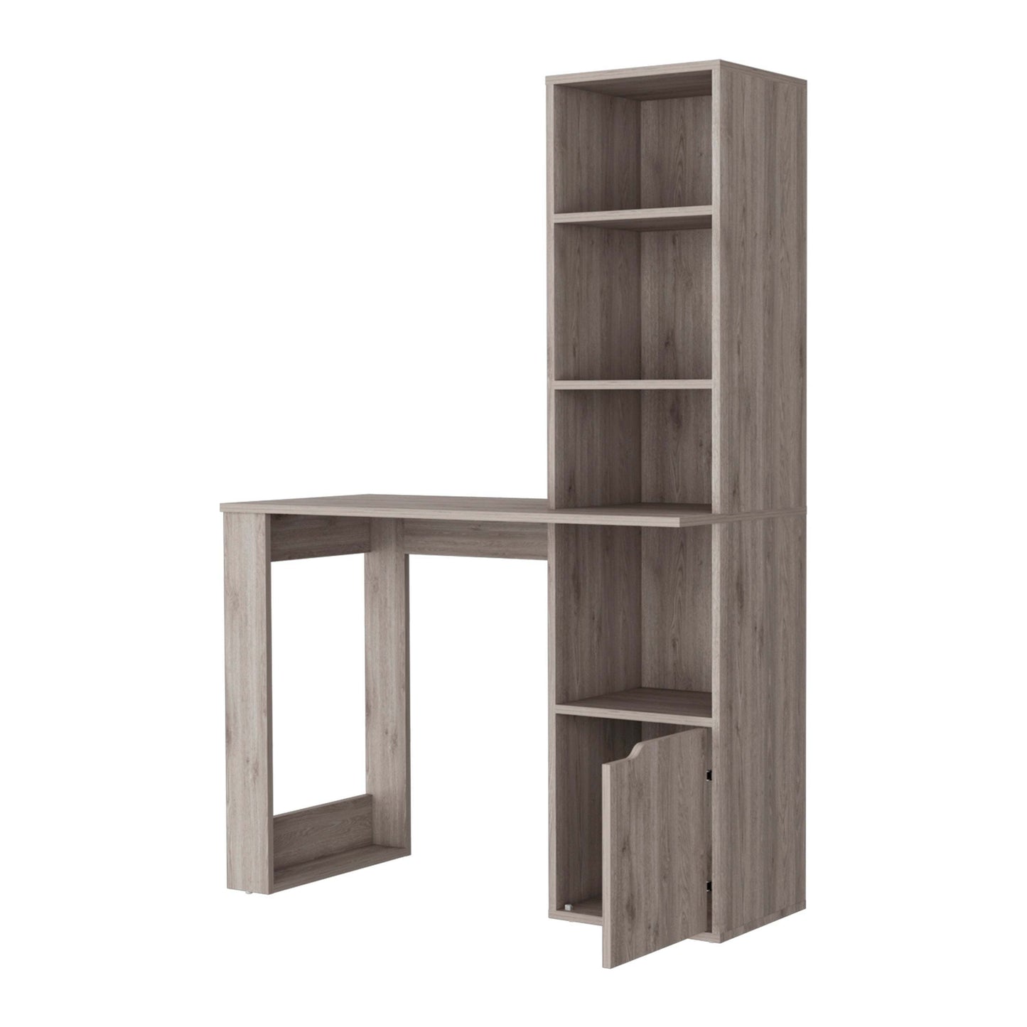 Broadmoor Computer Desk with 4-Shelf Bookcase and Cabinet in Light Gray Finish