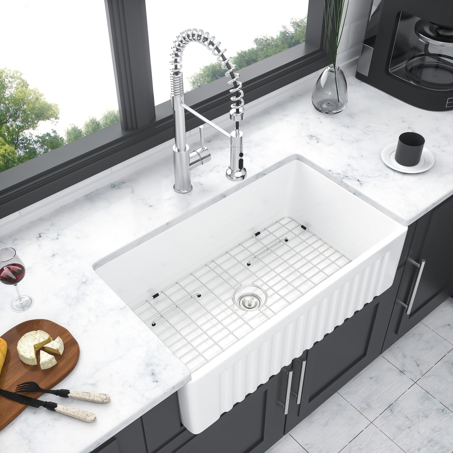 Classic White 30-inch Ceramic Farmhouse Kitchen Sink