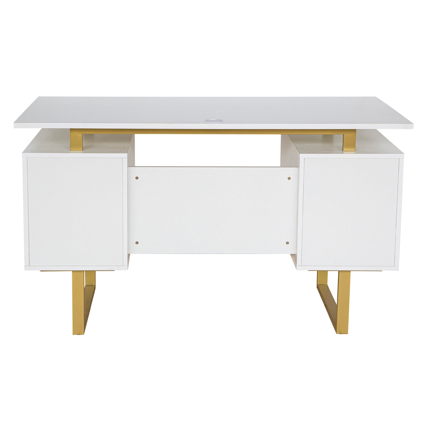 White and Gold Desk with Drawers & Storage, 51.25 Wide