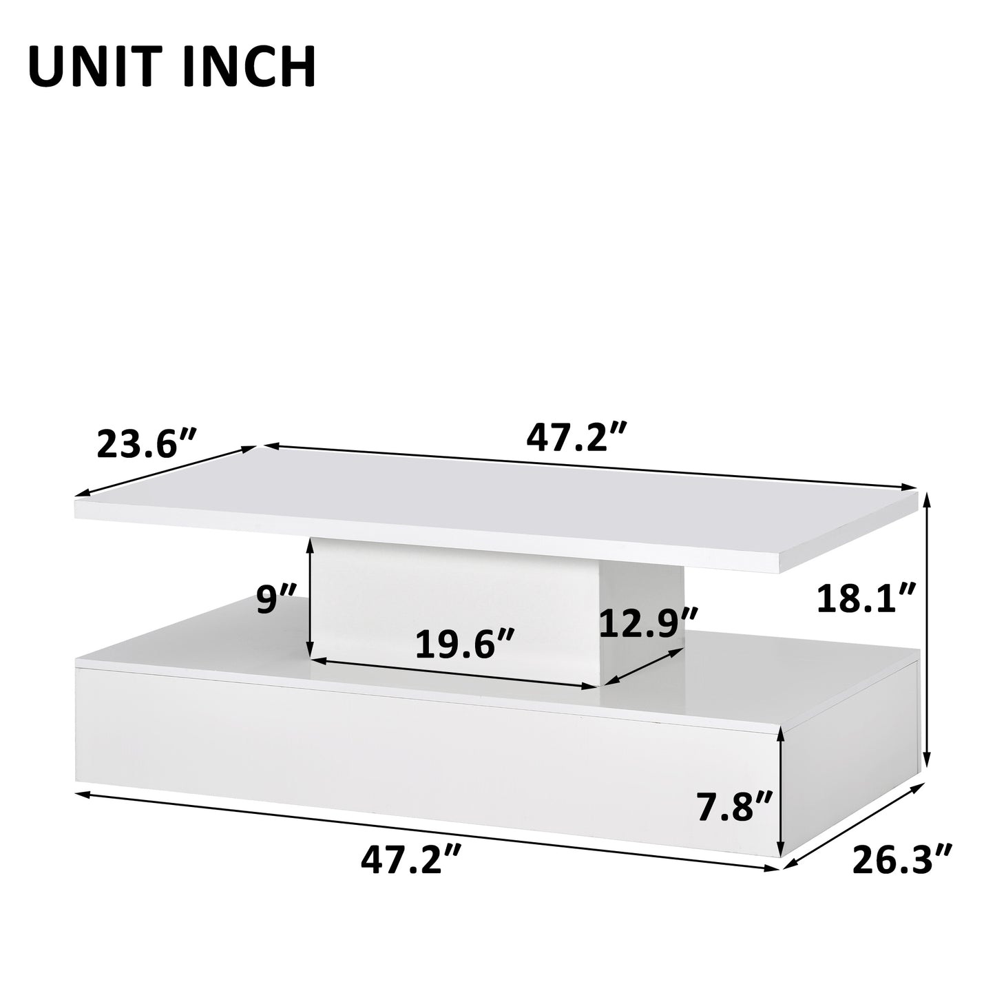 LED Light Coffee Table with 16 Color Options and Remote Control, Modern Industrial Design - White