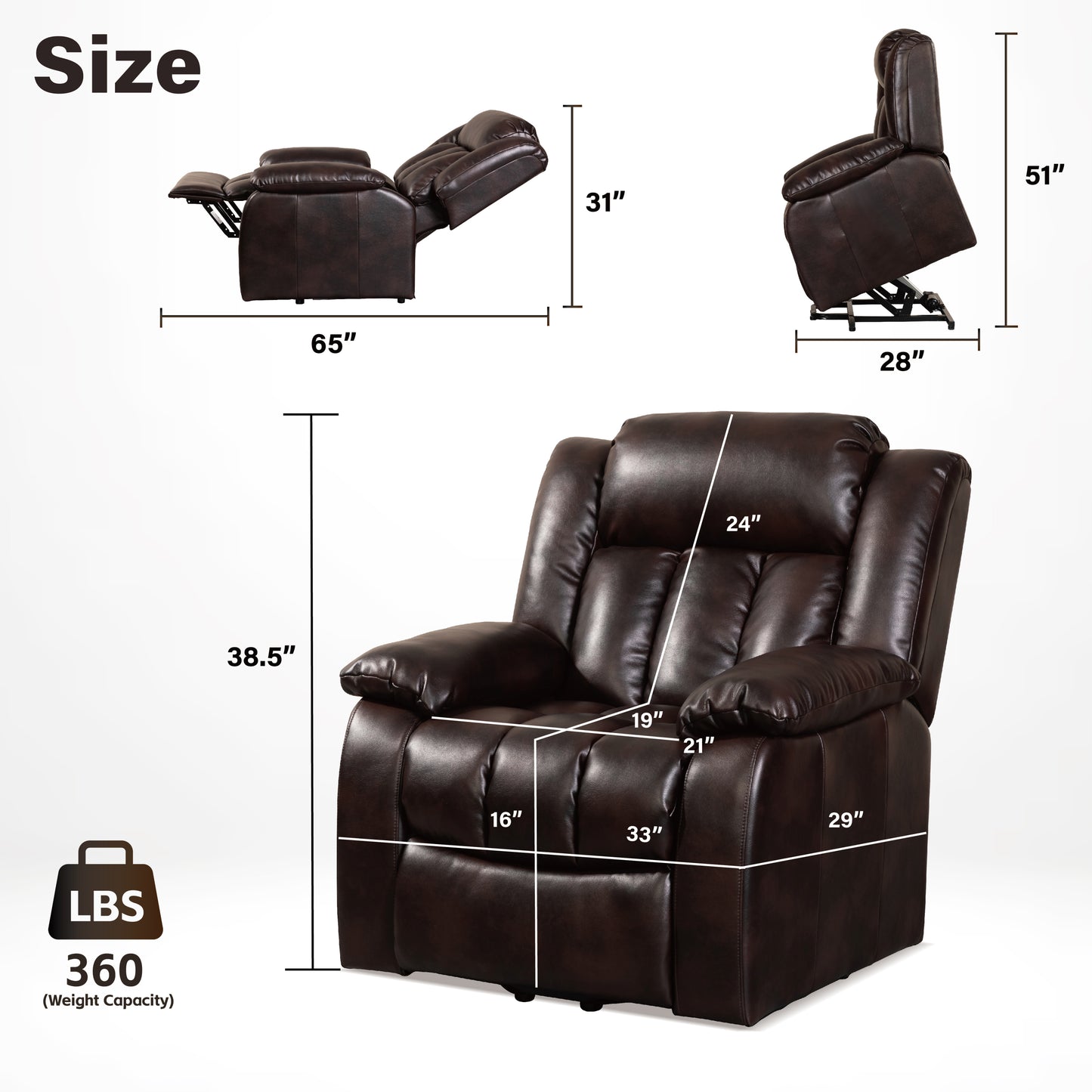 Lehboson Red Brown Power Lift Chair Recliner for Elderly