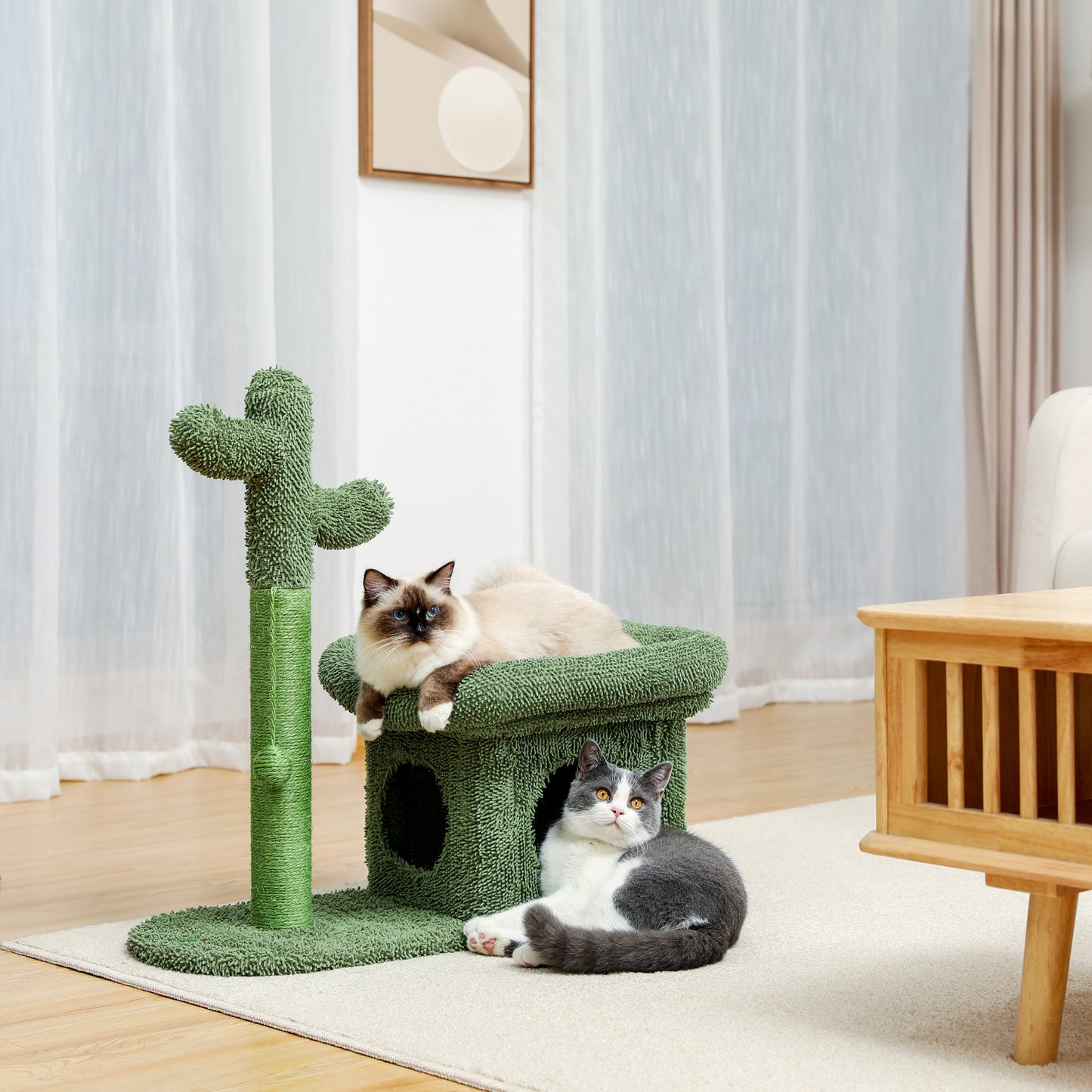 Cat Tree 27.6 inches with Cactus Scratching Posts, Creative Scratching Posts, Stylish Cat Tree, with Ball and Cat House  Green