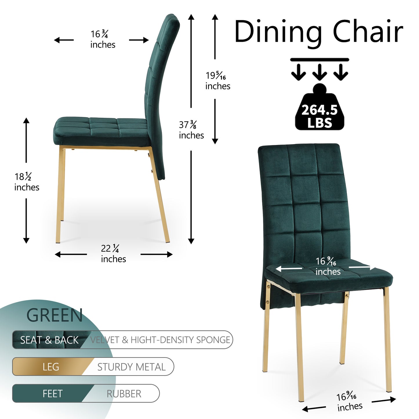 5-Piece Dining Set Including Green Velvet High Back Golden Color Legs Nordic Dining Chair & Creative Design MDF Dining Table