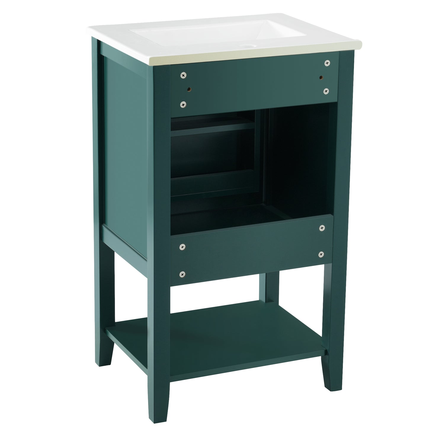 20" Bathroom Vanity with Sink, Bathroom Cabinet with Soft Closing Door, Storage Rack and Open Shelf, Green