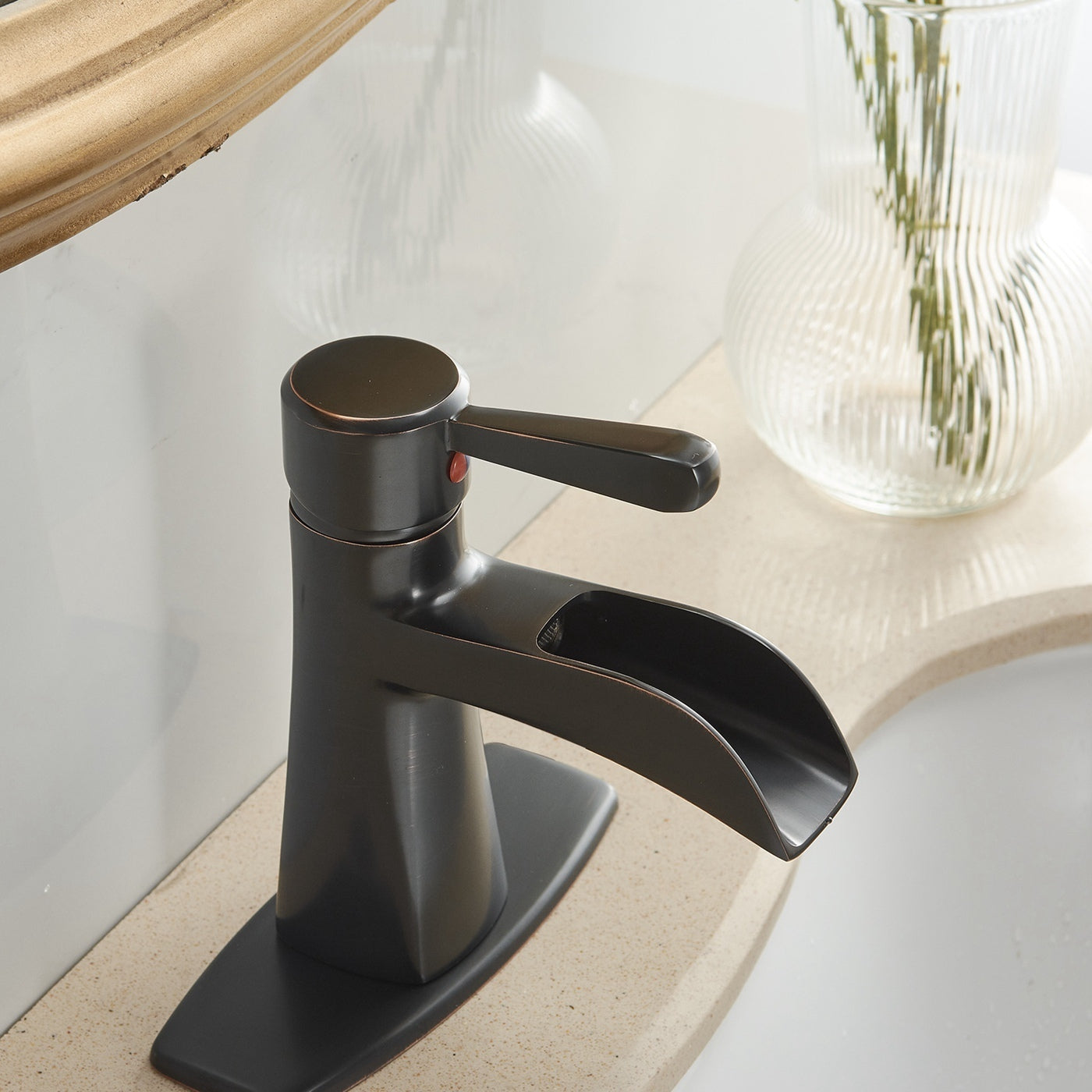 Waterfall Oil Rubbed Bronze Bathroom Faucet with Pop-Up Drain