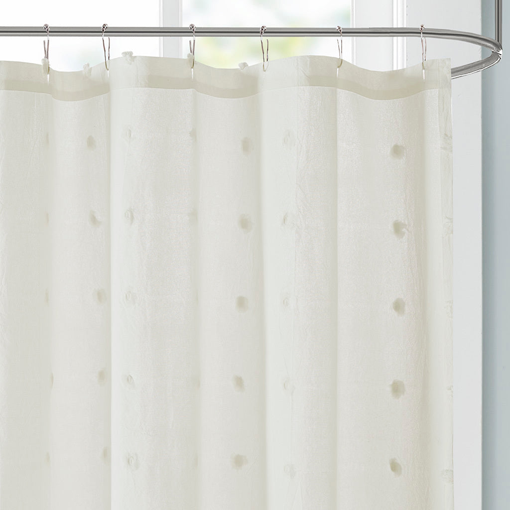 Textured Cotton Jacquard Shower Curtain with Clipped Dots