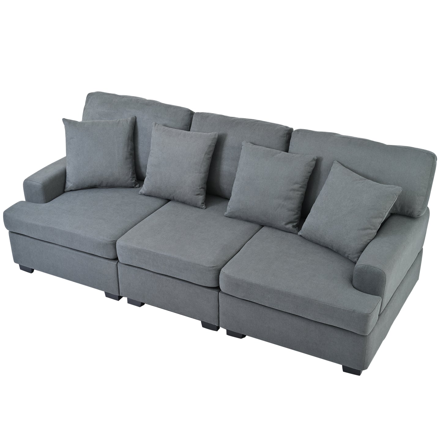 U_STYLE 3 Seat Sofa with Removable Back and Seat Cushions and 4 Comfortable Pillows