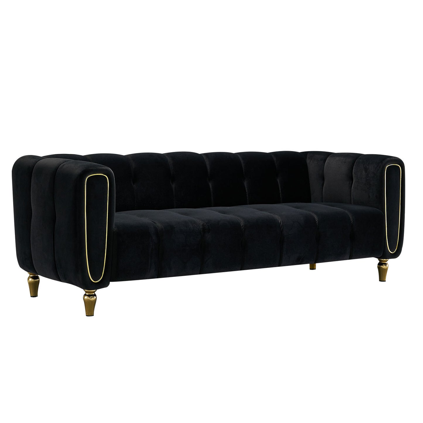 Modern Velvet Sofa 83.07 inch for Living Room Black Color