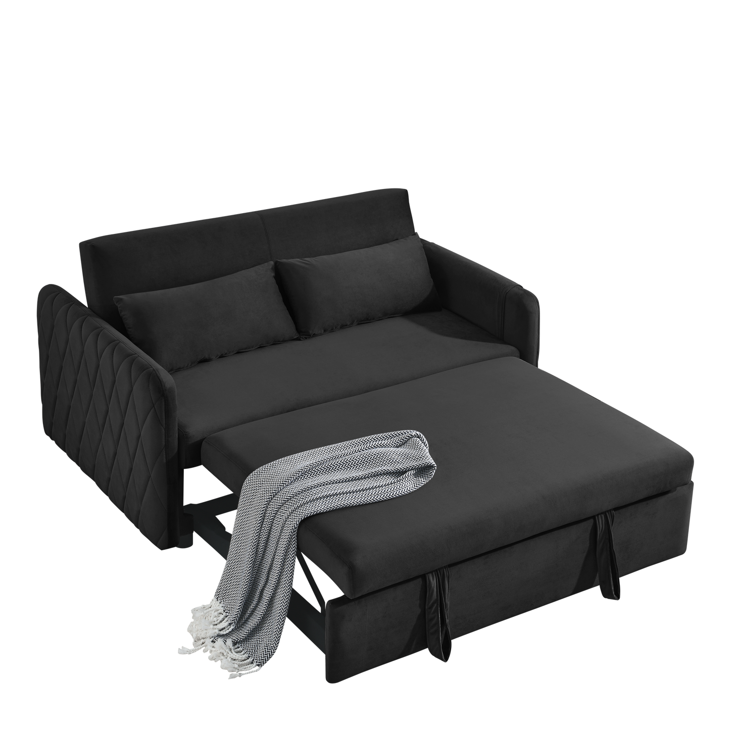 55 Modern Velvet Convertible Sofa Bed with Adjustable Backrest and Detachable Arm Pockets