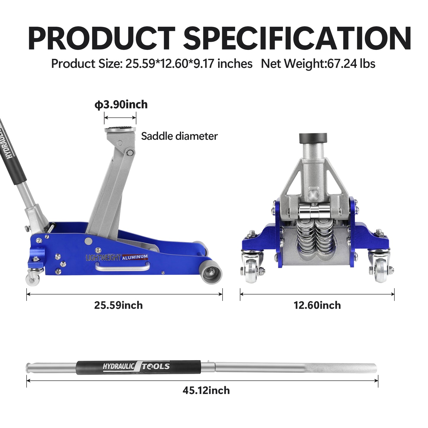 3-Ton Quick Rise Aluminum Floor Jack with Dual Pump Pistons & Reinforced Lifting Arm