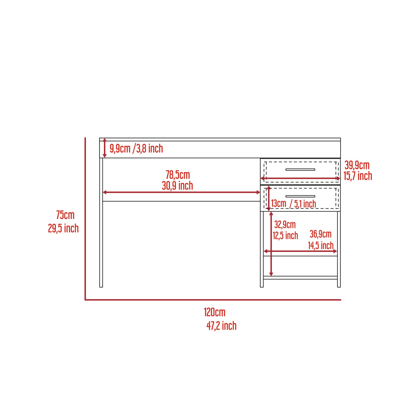 Light Grey Computer Desk with Drawers and Shelf for Berkeley