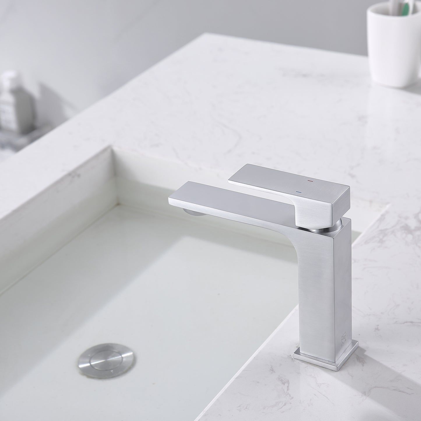 Bathroom Faucet with Single Handle and Pop Up Drain - Brushed Chrome