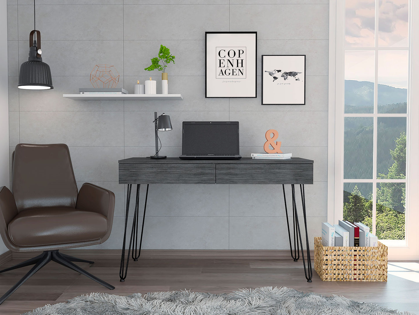 Stylish Oak Office Table with Hairpin Legs