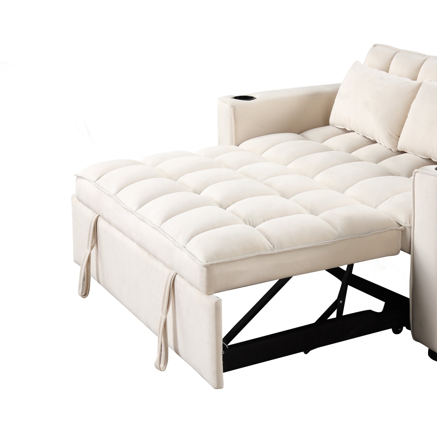 55.3 Multi-functional Sofa Bed with Cup Holder and USB Port for Living Room in Milky White