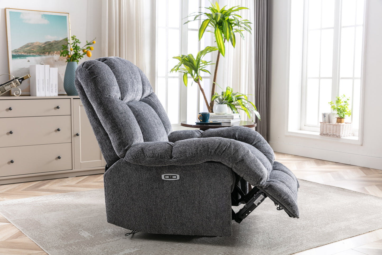 Dark Grey Electric Power Recliner Chair with USB Charge Port