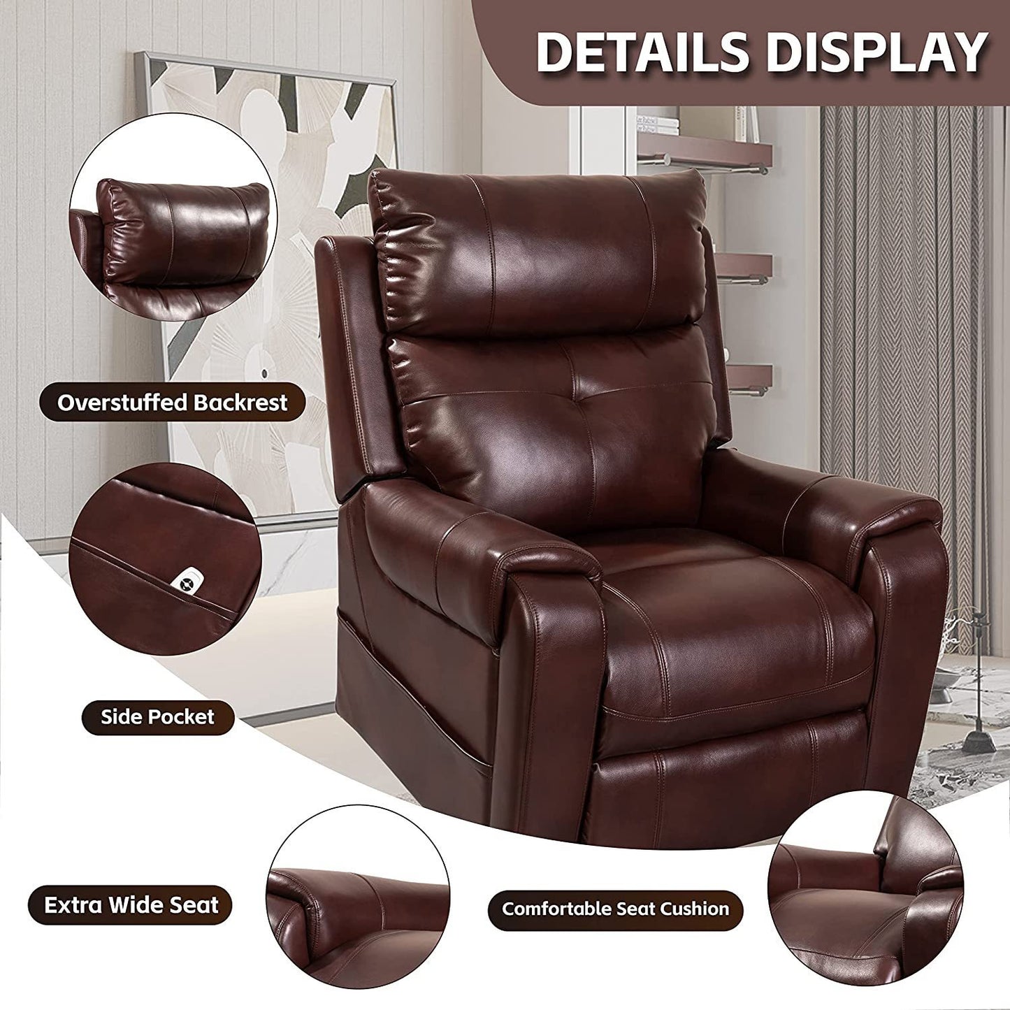 Elderly Electric Power Recliner Chair in Red Brown by Lehboson