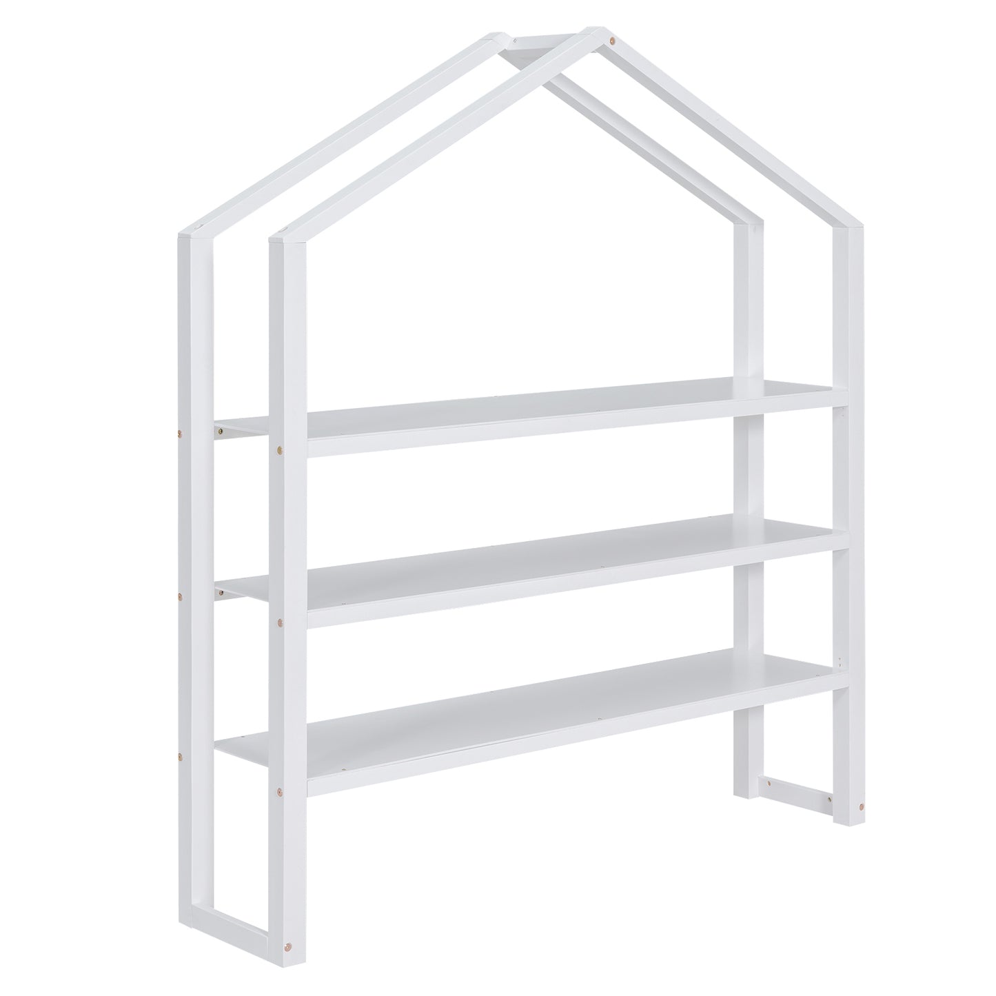 Full Size Wood House Bed with Fence and Detachable Storage Shelves, White(Expected Arrival Time: 1.7)