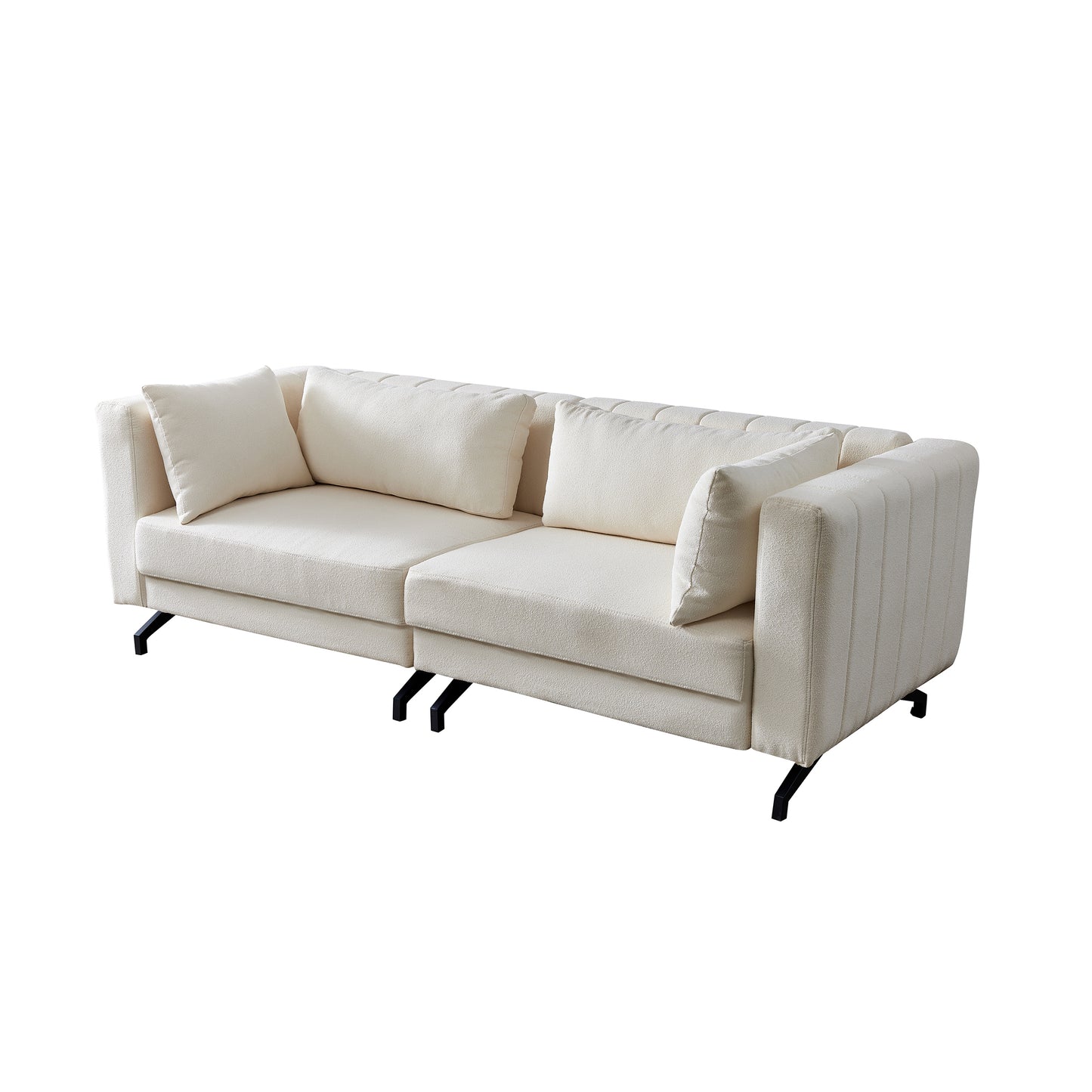 Living  Room  Sofa Couch with Metal Legs Ivory Fabric