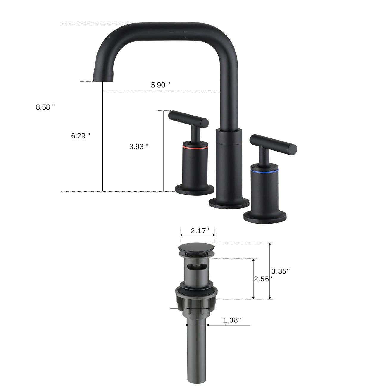 8 Inch Luxury Matte Black Bathroom Sink Faucet with Easy Installation