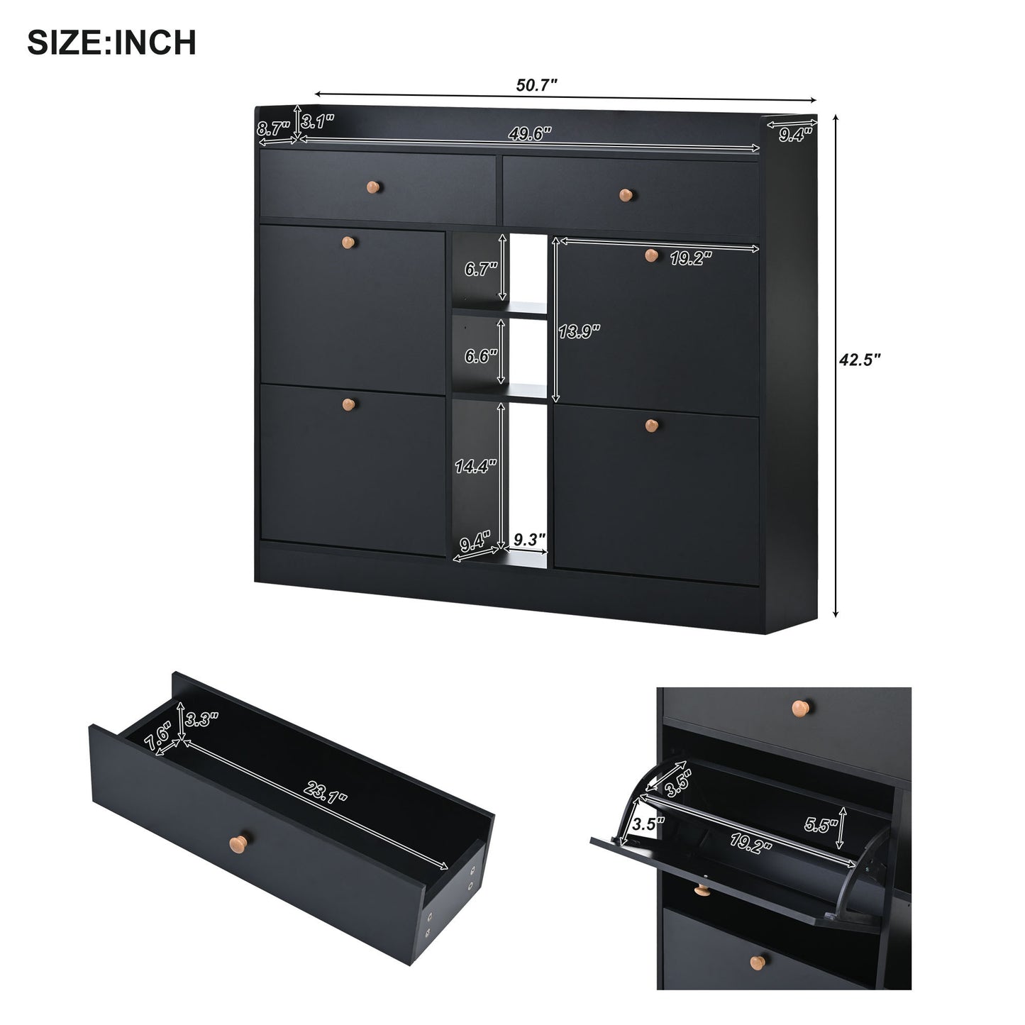 Modern Shoe Cabinet with 4 Flip Drawers, Multifunctional 2-Tier Shoe Storage Organizer with Drawers, Free Standing Shoe Rack for Entrance Hallway, Black.