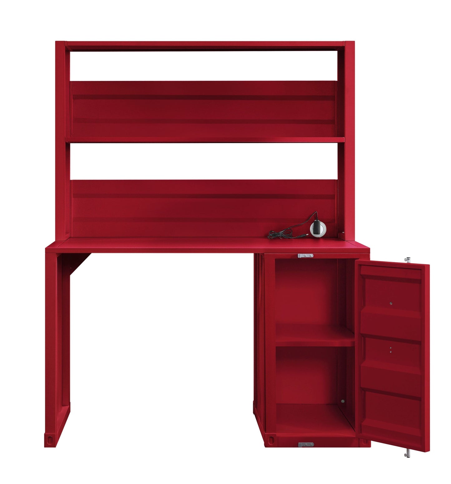 Red Industrial Style Writing Desk & Hutch with Ample Space