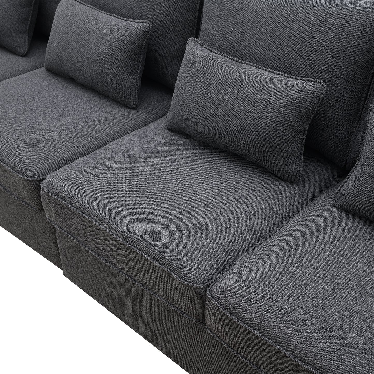 Contemporary 104 4-Seater Linen Fabric Sofa with Armrest Pockets and 4 Pillows, Ideal for Living Room, Apartment, Office, Available in 3 Colors