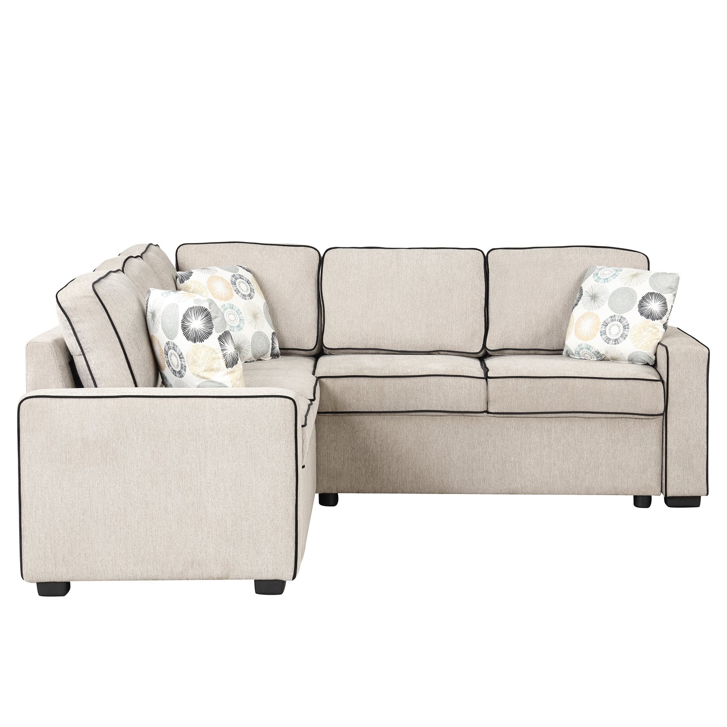 83 Cream Convertible L-Shaped Sleeper Sofa with USB Ports and Power Sockets