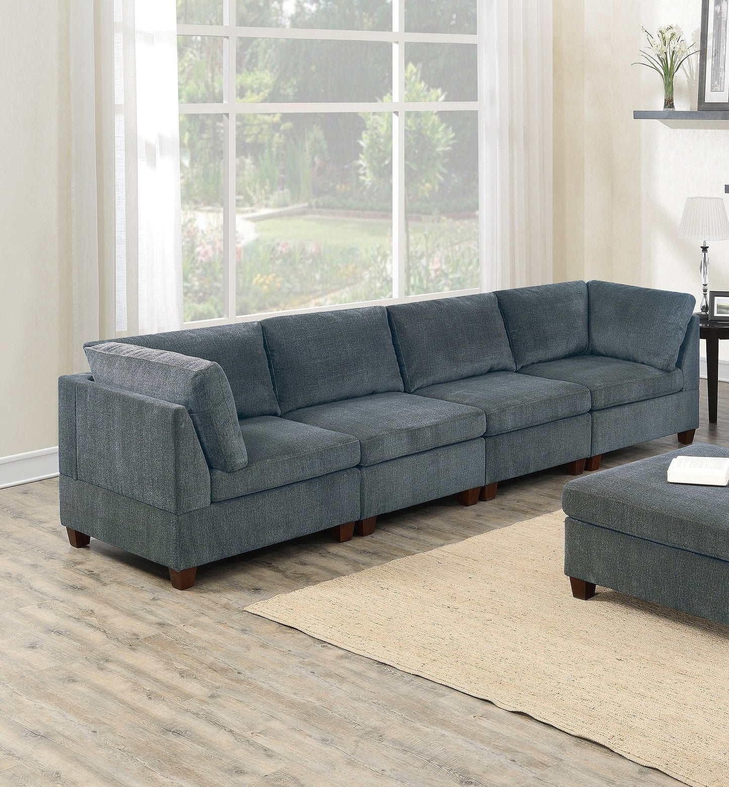 Versatile Grey Chenille Modular Sofa Set with Ottoman and 8-Piece Configuration