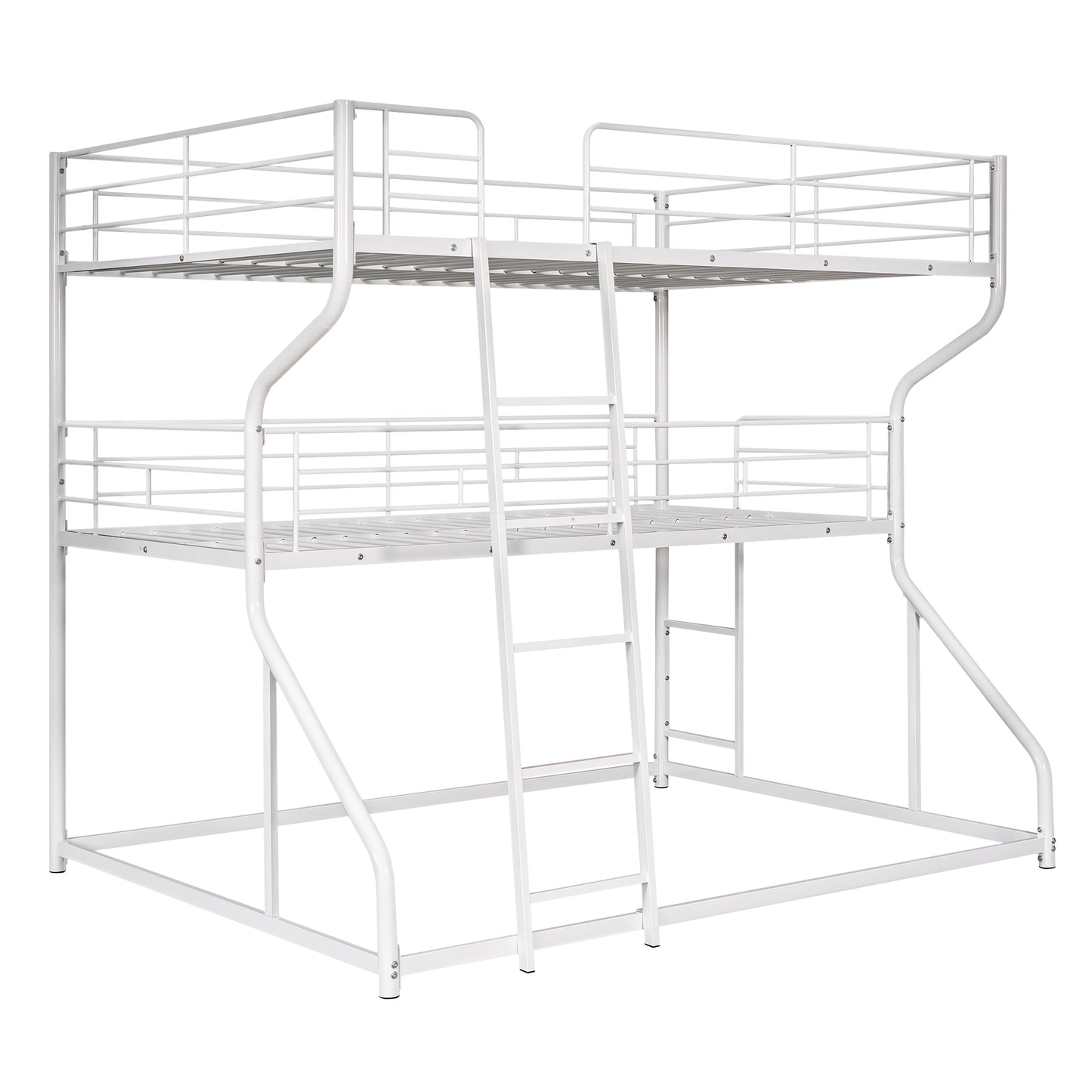 White Triple Bunk Bed Set with Full XL, Twin XL, and Queen Size Layers