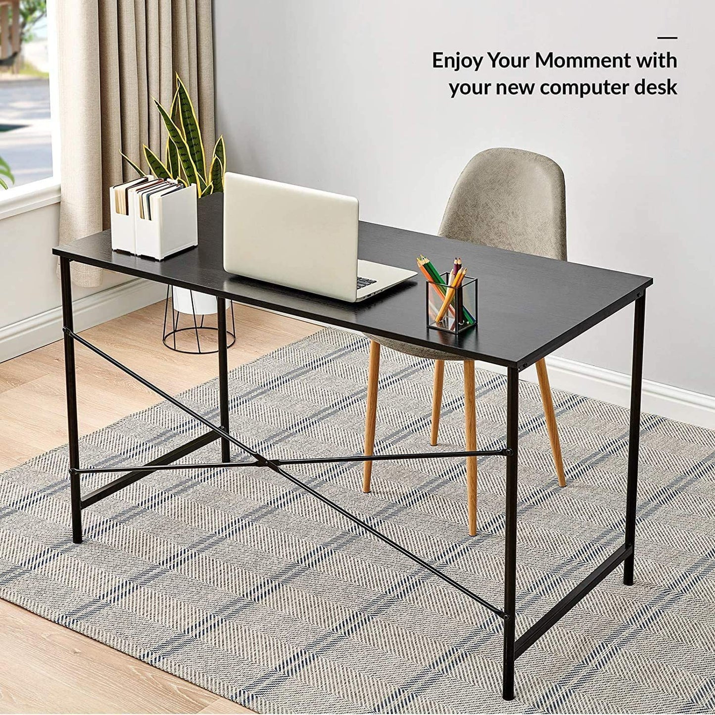 Sleek Black Metal Work Desk - Streamlined Modern Home Office Design