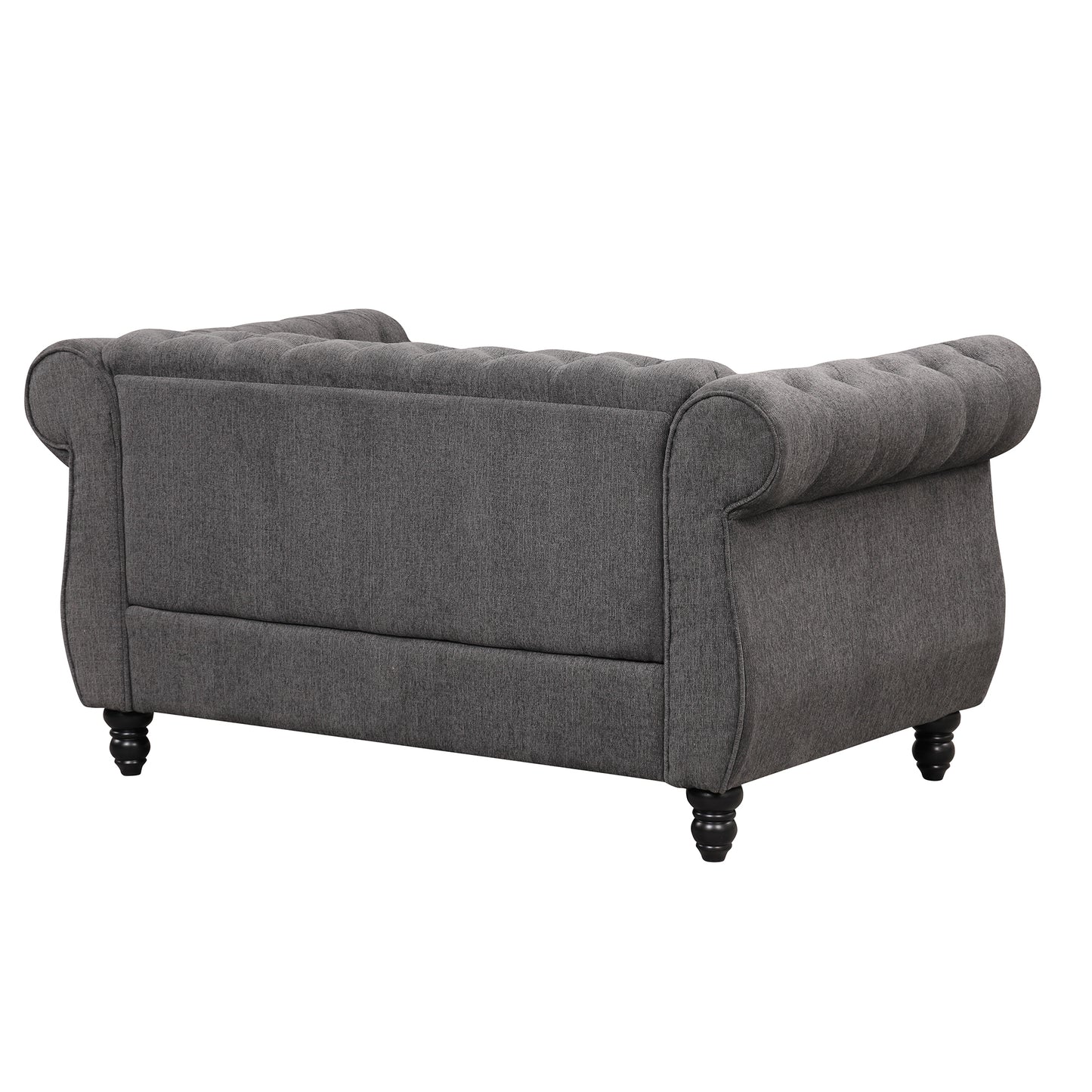 Modern Gray Plush Upholstered 60 Sofa with Buttoned Tufted Backrest and Solid Wood Legs