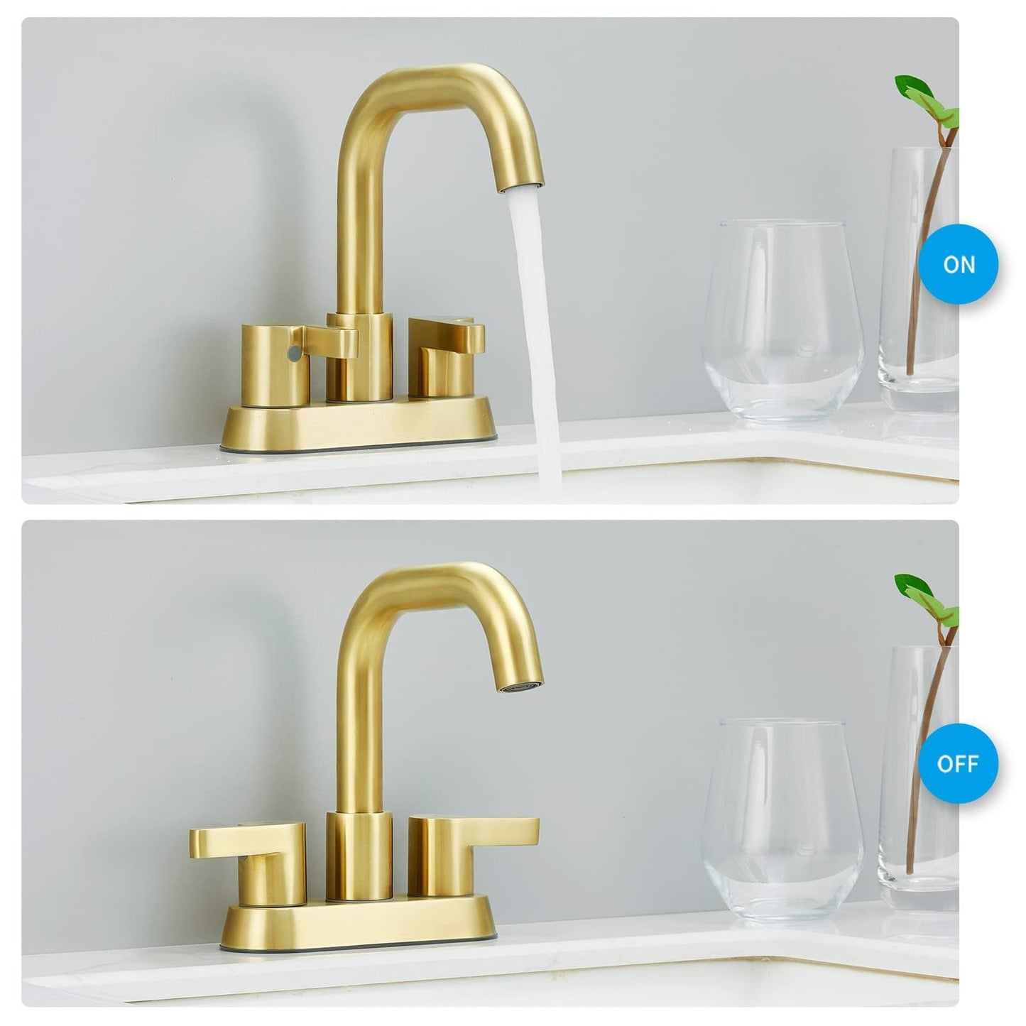 Modern Brushed Gold Bathroom Faucet with 2 Handles and Pop Up Drain