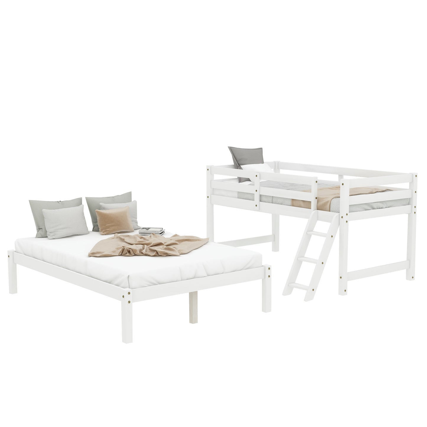 White Twin Over Full Bunk Bed with Versatile Design