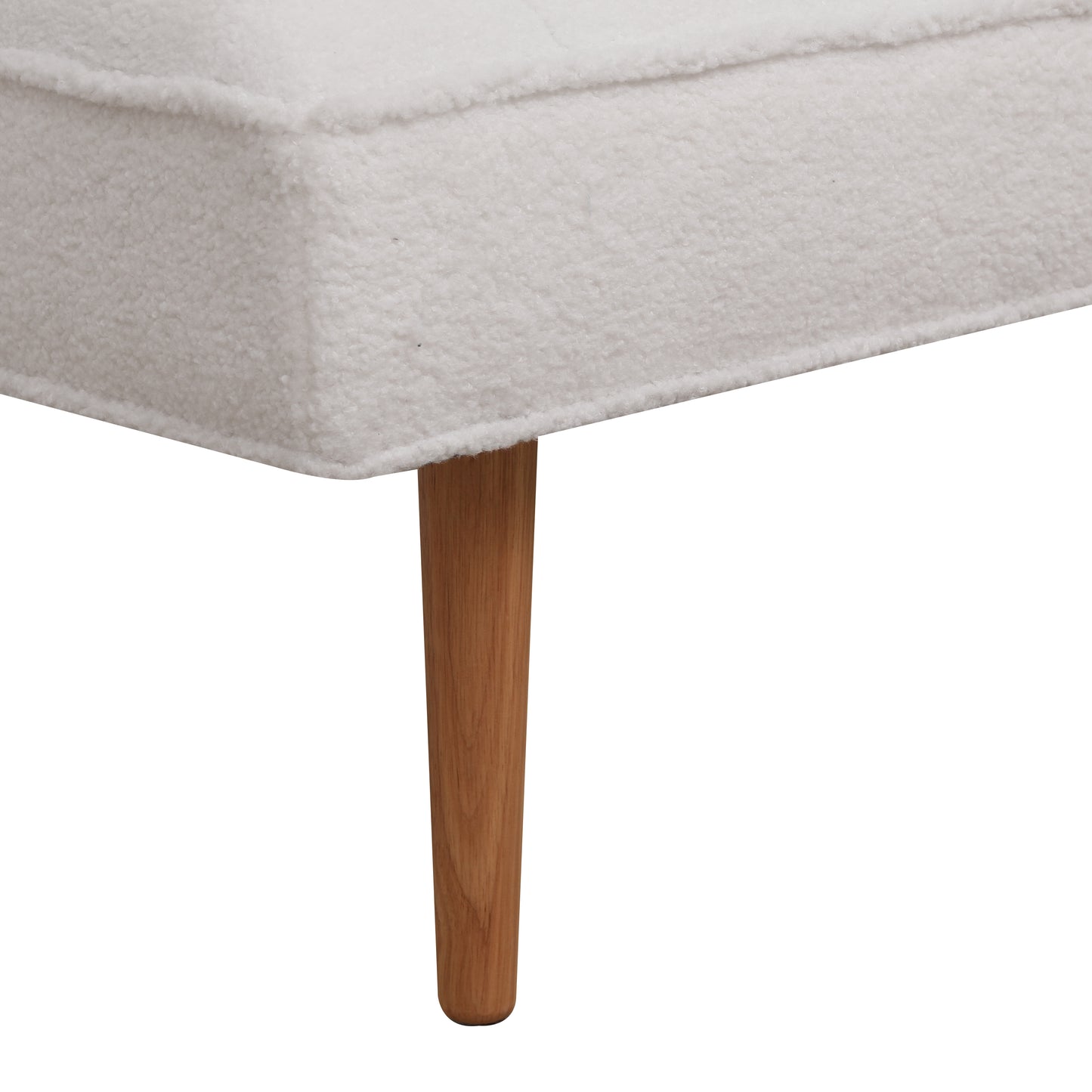 Channel Tufted Bench White Sherpa Upholstered End of Bed Benches with Wooden Legs (White)