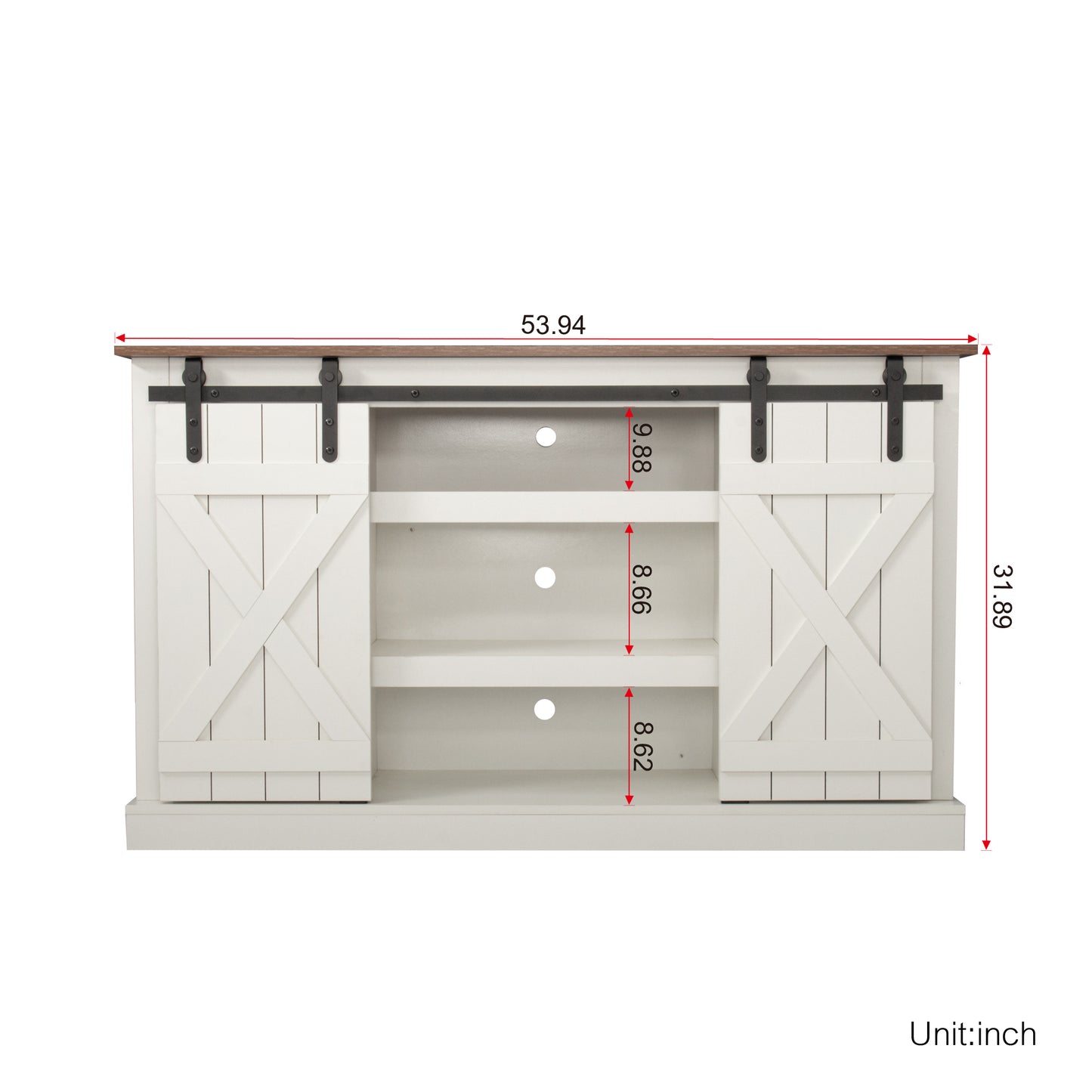 Rustic Farmhouse Sliding Barn Door TV Stand for 60 Flat Screen - White Wood Entertainment Center