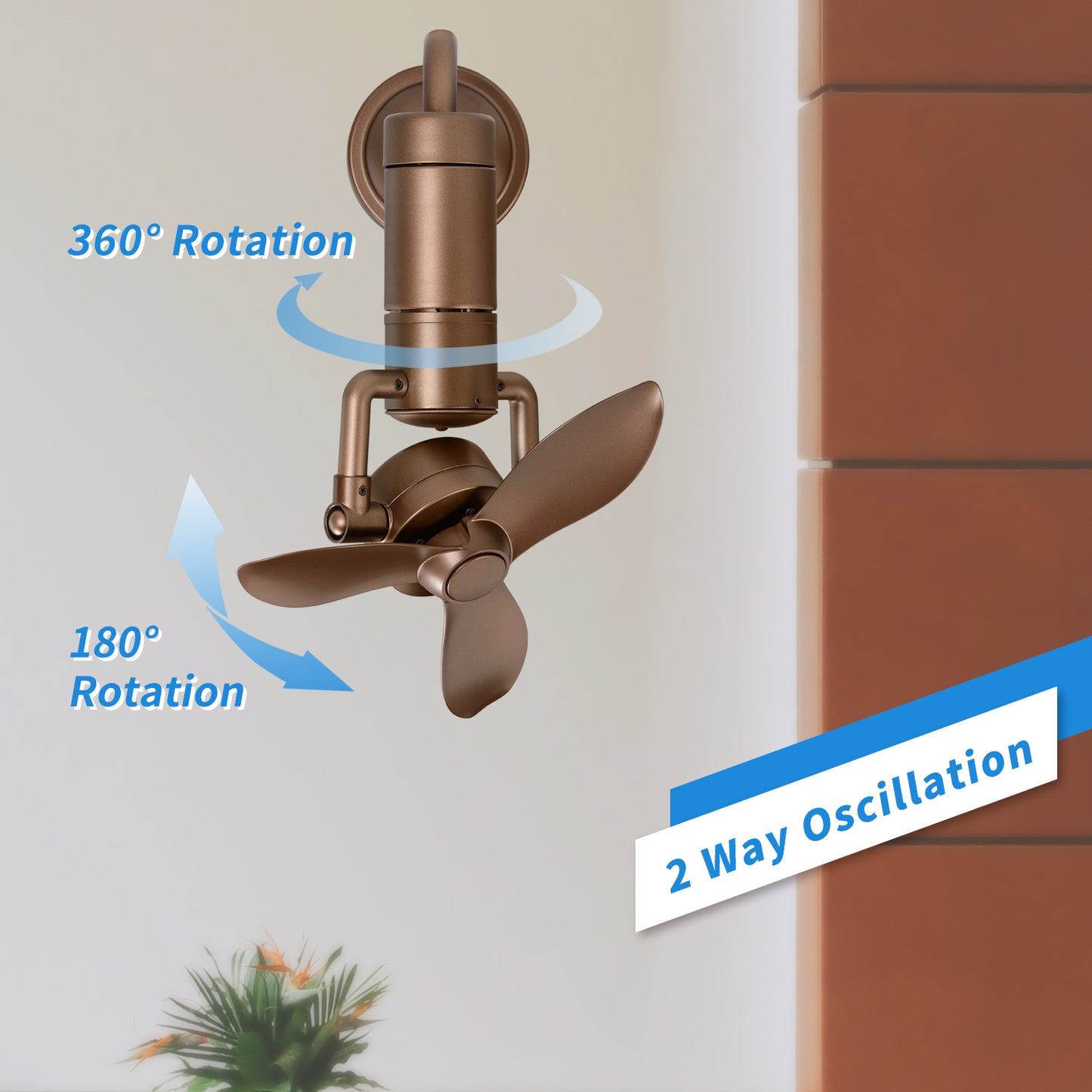 360 Degree Rotating Ceiling Fan with Sand Gold ABS Blade
